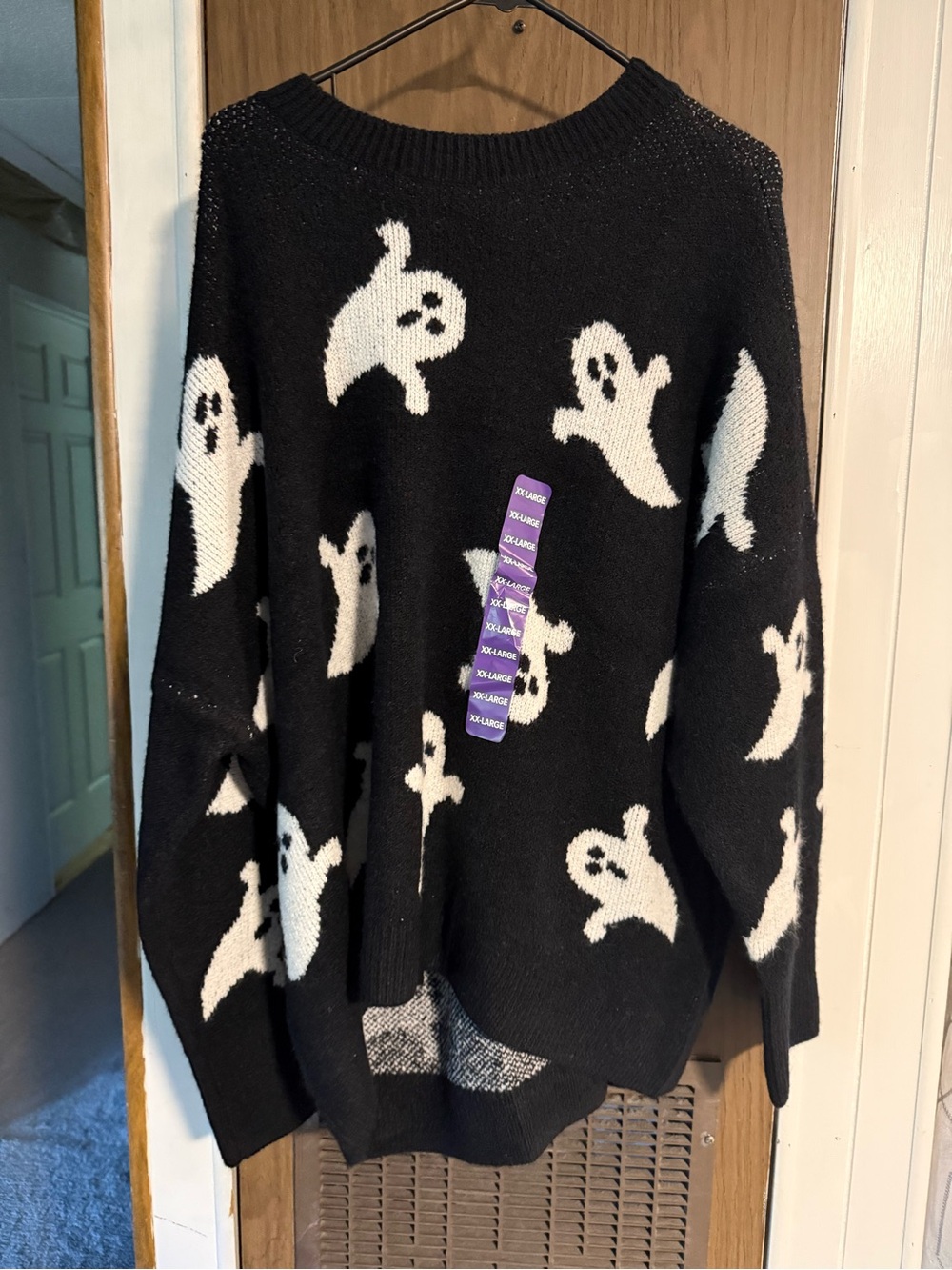 Vince Camuto Black Crewneck Sweater with White Ghost Motif